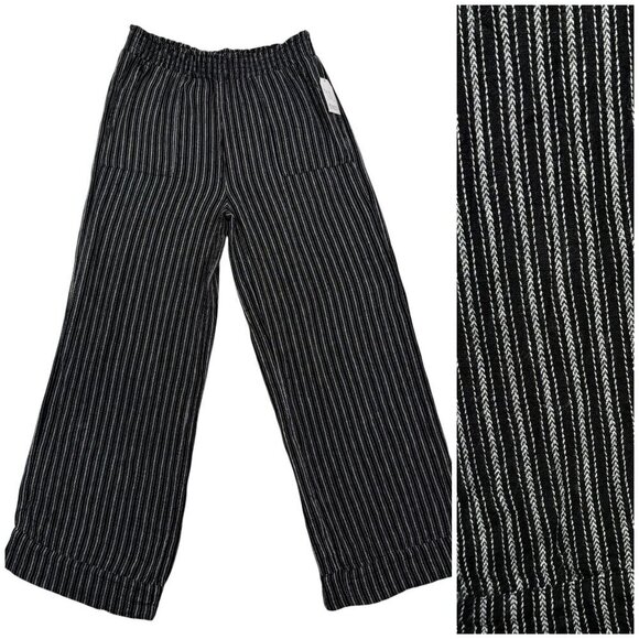 Time & Tru Linen Blend Wide Leg Pull On Pants Relaxed B&W Striped Boho Womens S - Picture 1 of 11